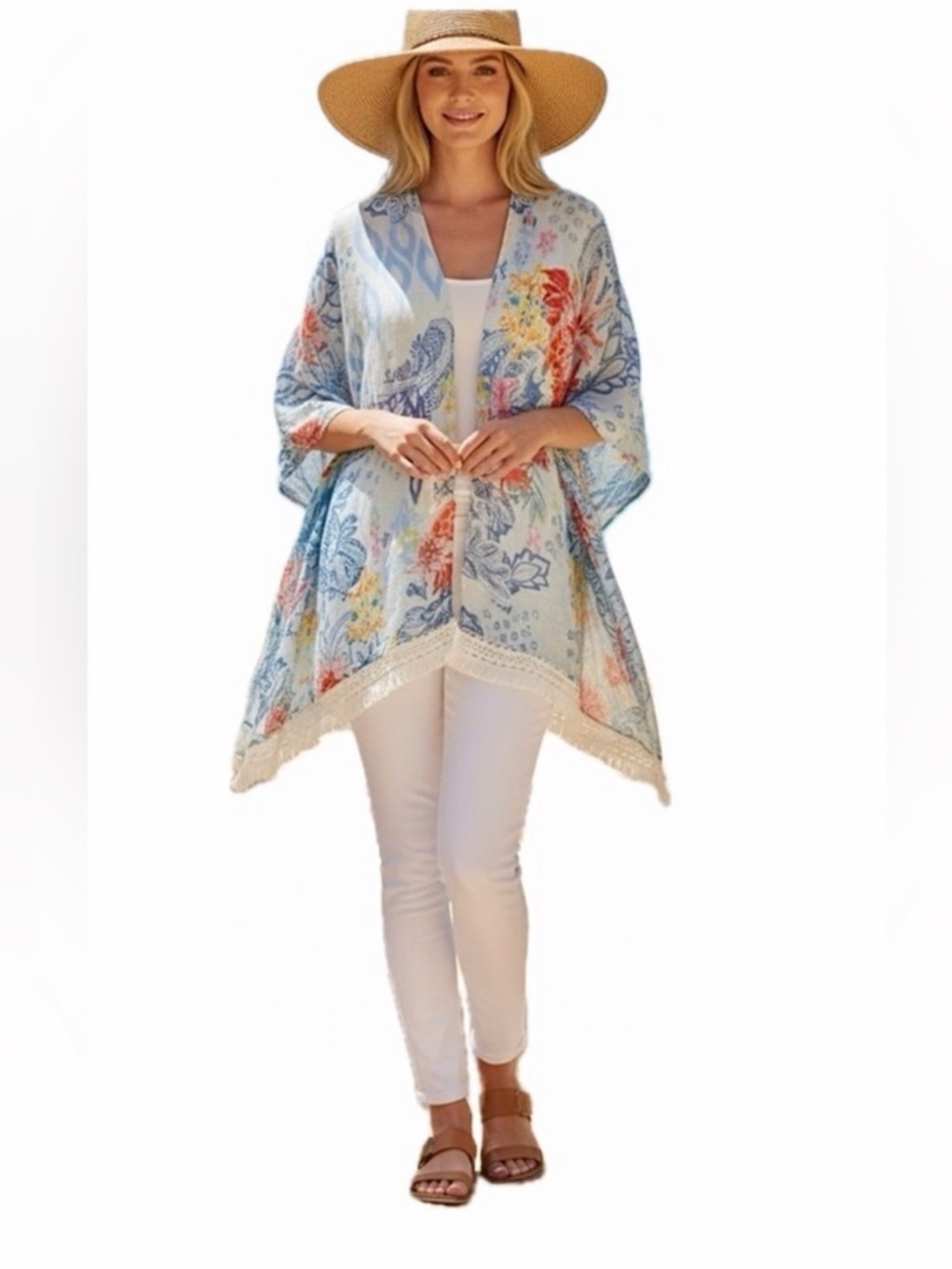 Chicos Ikat Floral Print Ruana wrap